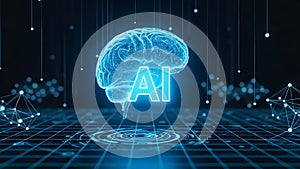 Artificial Intelligence Brain with Digital Network and AI Text