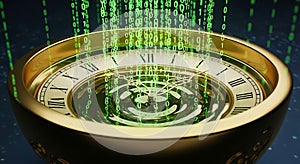 Digital Time Flow: Binary Code and Golden Clock