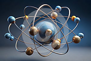 Futuristic Abstract 3D Atom Model with Orbiting Particles