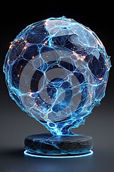 Futuristic glowing network sphere with luminous connections on a dark background
