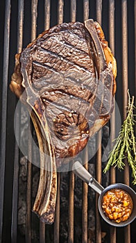 Captivating detail Grilled beef tomahawk steak, a close up culinary spectacle