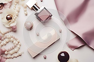 Captivating Details: Beauty Products, Jewelry, and Macarons Array