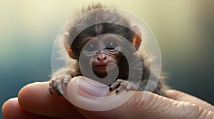 Captivating Digital Art: Hand Holding Tiny Baby Monkey With Distinctive Noses