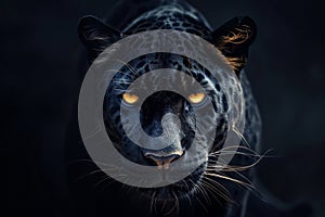 The Captivating Digital Art Of A Panther Facing Forward In A Black Background