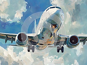 Stunning Digital Illustration of Airplane in the Sky with Clouds