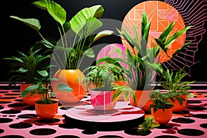 Vibrant Neon Abstract: Dynamic Shapes in a Modern Environment photo