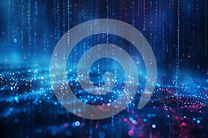 Captivating  a digital rain of binary code, representing the matrix and data flow in concepts related to cyber security.