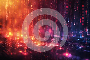 Captivating  a digital rain of binary code, representing the matrix and data flow in concepts related to cyber security.