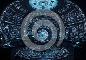Futuristic Control Room With Glowing Central Console