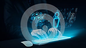 Digital Concept of Human-Computer Interaction with Futuristic Keyboard and Virtual User Interface Representations in a