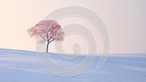 Lonely Tree On Snowy Hill: A Photorealistic Landscape In 8k Resolution