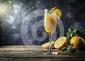 A Sparkling Celebration CloseUp Mimosa Photography Showcasing the Joy and Elegance of a Classic Breakfast Drink photo