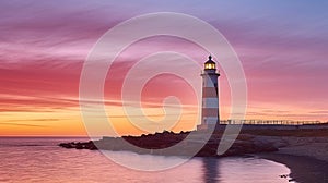 Captivating Evening Skies and Coastal Colors Embracing the Sea and Lighthouse. Generative AI