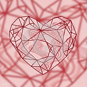 A captivating geometric heart rendered with intricate red lines and an abstract wavy pattern
