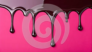 Rich, glossy drips: vibrant liquid flowing on a bold pink background.