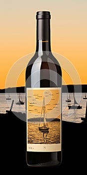 Captivating Harbor Views: Wine Bottles And Sail Boats At Sunset