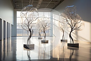 Elegant Wire Sculptures in a Bright Gallery photo