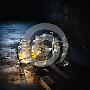 Fragile Glass Jars: Ancient Relics on Textured Concrete photo