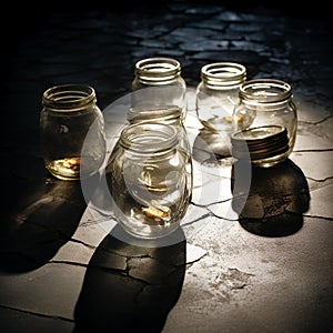 Fragile Glass Jars: Ancient Relics on Textured Concrete photo