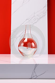 Crystal Clear Jeopardy: Suspended Red Liquid on Marble Table photo