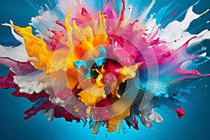 Vibrant Acrylic Paint Explosions in Mid-Air on White Canvas photo