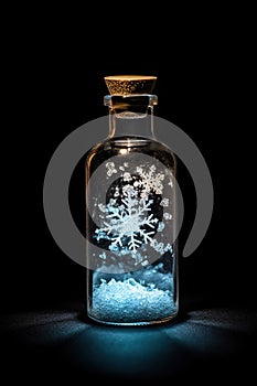 Captivating Ice Crystals Encased in a Bottle Against a Black Background. created with Generative AI