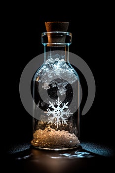 Captivating Ice Crystals Encased in a Bottle Against a Black Background. created with Generative AI