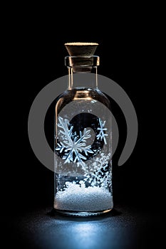 Captivating Ice Crystals Encased in a Bottle Against a Black Background. created with Generative AI