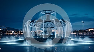 Captivating illuminated fountain landmark with motion and water feature at night