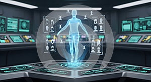 Futuristic Hologram of Human Body with Data Analysis Interface