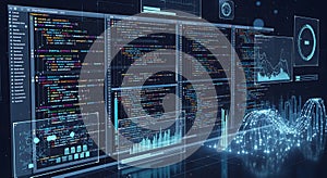 Futuristic Digital Data Streams and Code Interface Abstract Technology Background