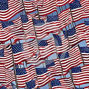 Majestic Array: American Flags Waving in Unison photo