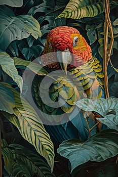 jaco parrot hiding jungle leaves photo