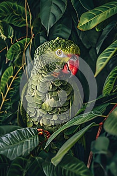jaco parrot hiding jungle leaves photo