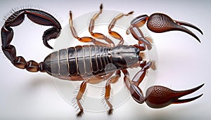 Striking Closeup of the Microscopic Pseudoscorpion Apochthonius minimus, Displaying Intricate Details Against a Grey Background, photo