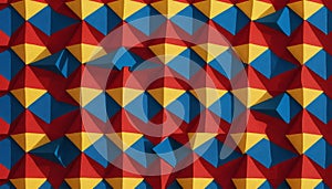 Abstract Geometric Pattern: Vibrant Red, Yellow, and Blue Triangles - Stock Photo