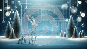 Futuristic Winter Wonderland with Geometric Deer, AI Generated