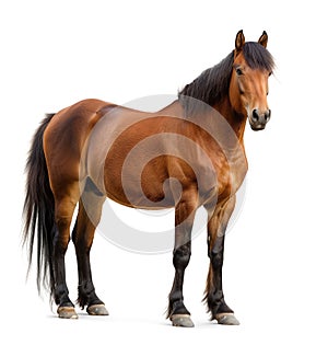 Powerful brown horse with shiny coat standing photo