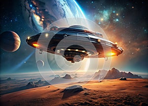 Dark Futuristic Spaceship of a Martian Conquistador A SciFi Vision of Interplanetary Conflict photo