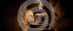 Serene Buddha Statue in Cave Setting A Symbol of Peace and Tranquility