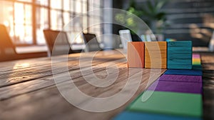 Exploring the Business Model Canvas on a Colorful Block Decorated Wooden Table photo