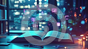 Exploring the Future of E-Learning: An Open Book on a Table with Blurred Background