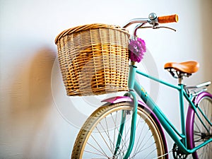 Elegant White Bicycle with Basket A Peaceful Rural Scene for Your Design Projects photo