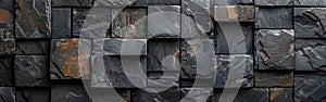 Anthracite Stone Concrete Tiles Texture Background Panorama Banner - Long Black photo