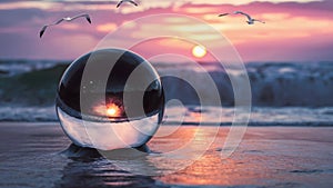 Surreal Landscape with Crystal Sphere. photo