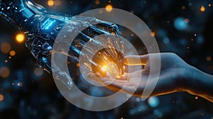 Human and Robot Hand Connection Symbolizing Technology and Humanity
