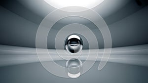 Silver Sphere Reflecting on a Smooth Surface in a Modern Setting
