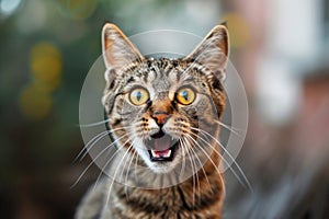 Captivating Image Of A Surprised Cat, Mouth Agape And Eyes Piercing Into The Camera