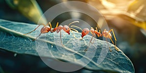 Ants on a Leaf: A Close-Up Photograph photo