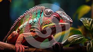 Colorful Chameleons in Vibrant Rainforest photo